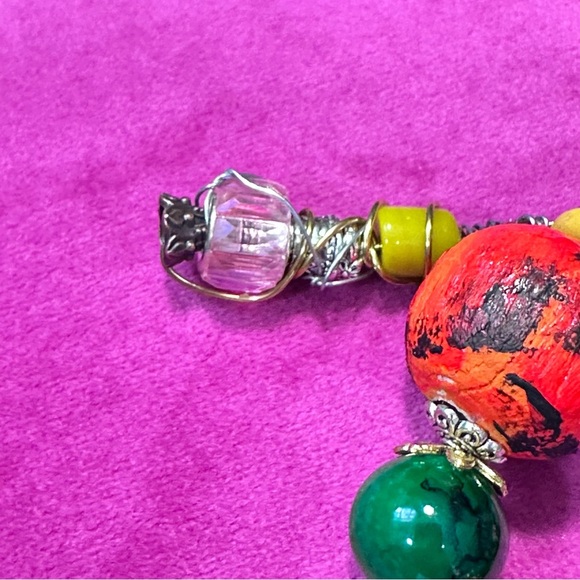 Handmade one-of-a-kind hand painted bracelet with charms ethnic tribal boho 3130 - Picture 10 of 11